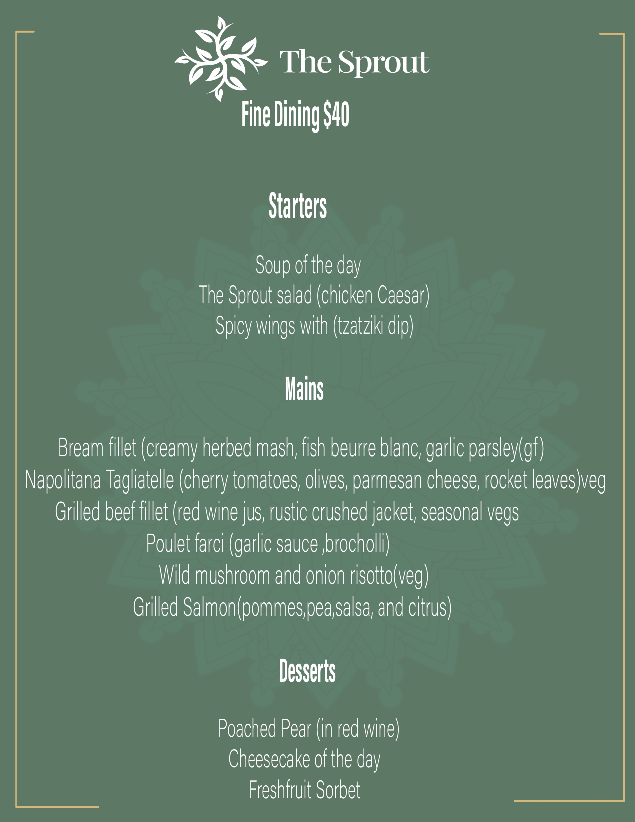 The Sprout menu page 1