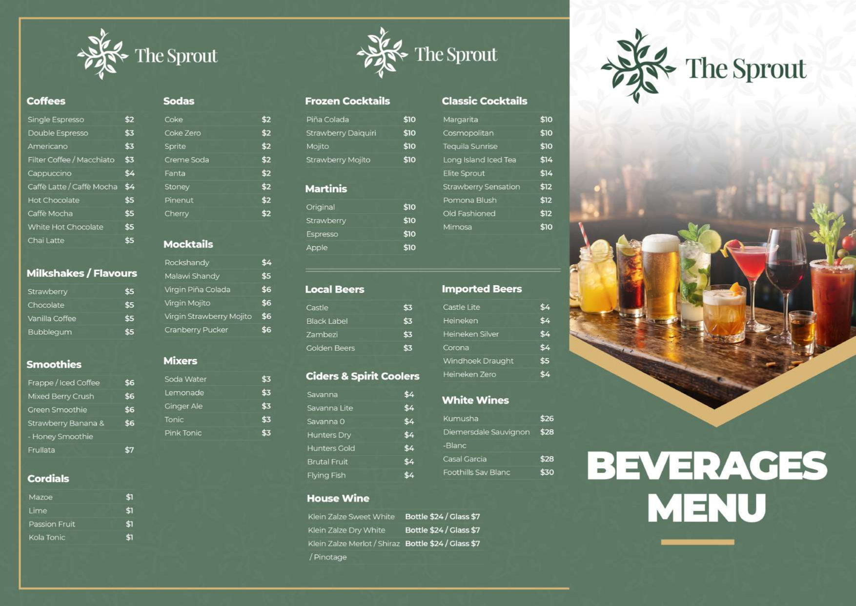 The Sprout menu page 1