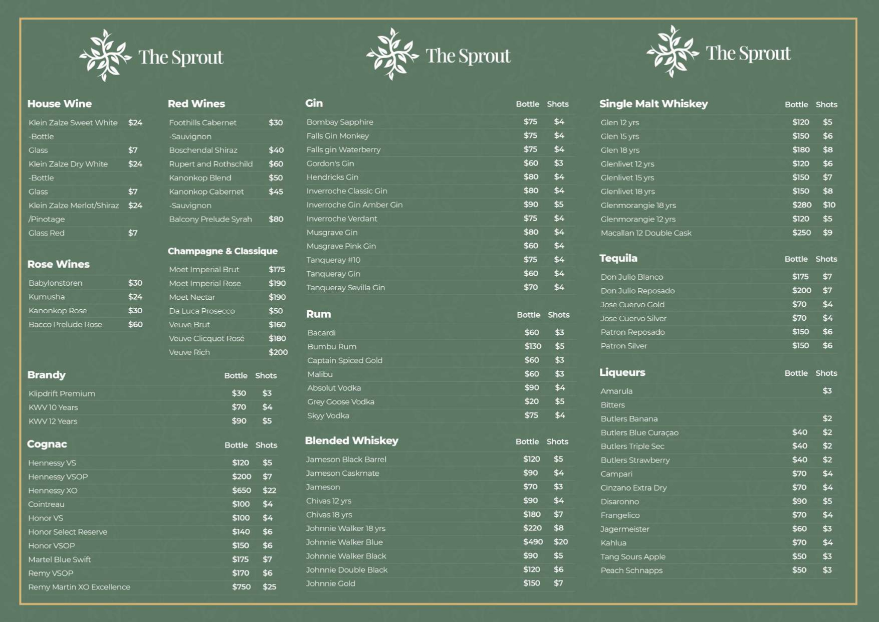 The Sprout menu page 2