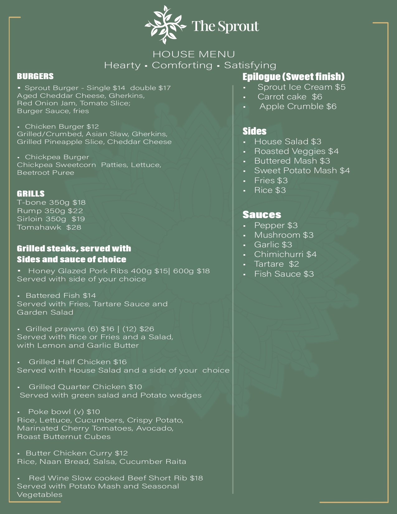 The Sprout menu page 3